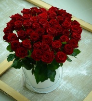 51 роза в шляпной коробке (2сорт, разные цвета)